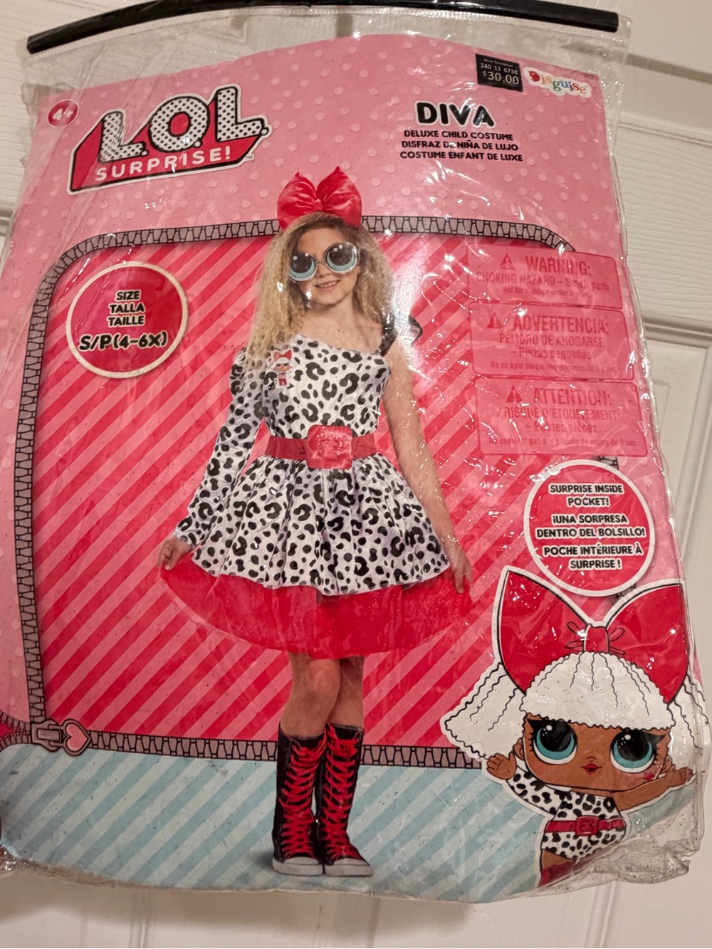 L.O.L. Surprise! Pink, White & Black Diva Costume Dress with Red Tulle